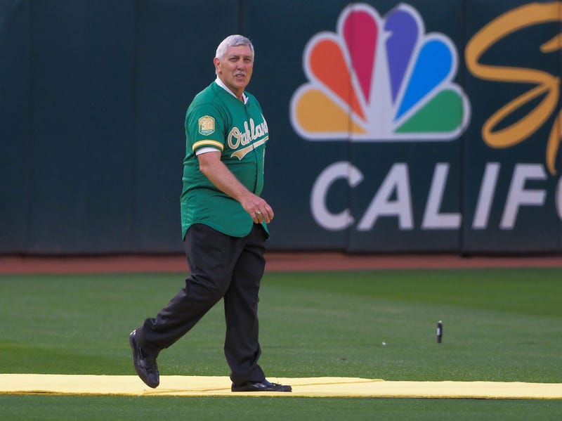 Oakland Athletics retired player Ray Fosse during a presentation to recognize the 50th anniversary team at Oakland Coliseum.