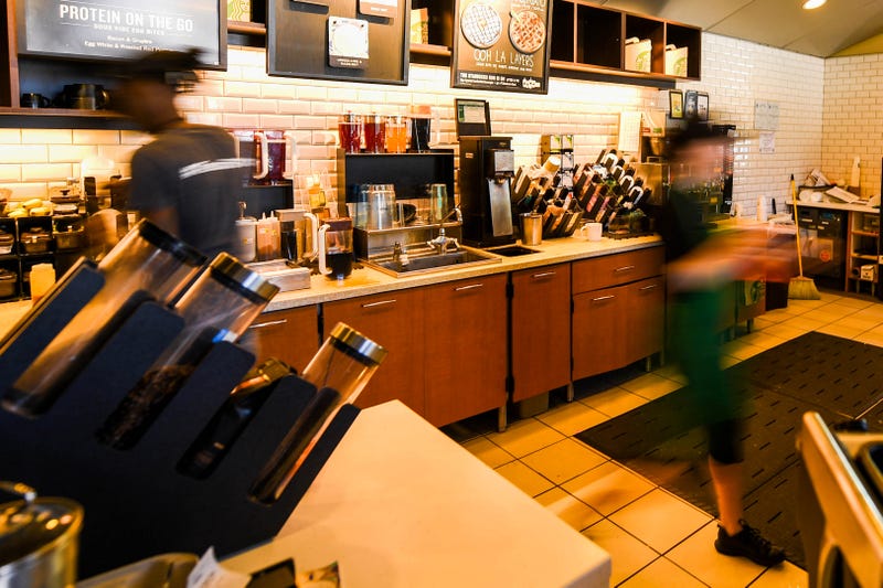 A look behind the counter at Starbucks