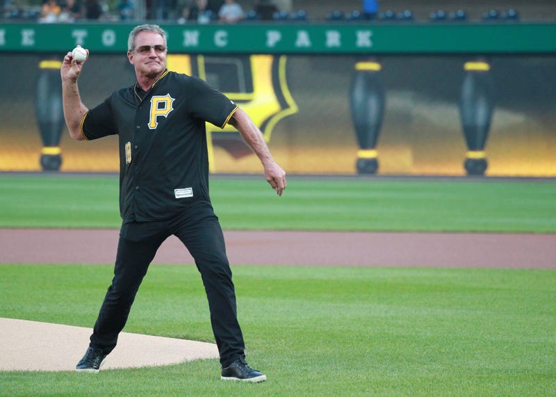 ittsburgh Pirates former center fielder Andy Van Slyke throws out an honorary first pitch before the game against the St. Louis Cardinals at PNC Park.