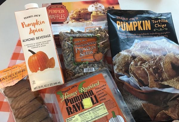A selection of Trader Joe's pumpkin-flavored foods.