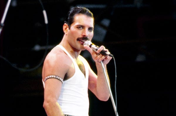 Freddie Mercury during the Live Aid concert