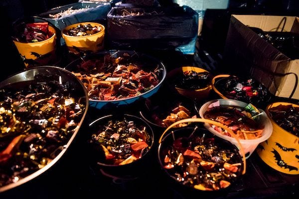 Buckets full of Halloween candy