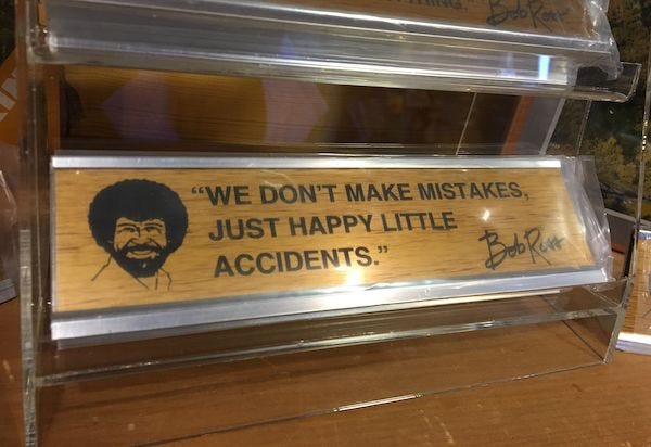 The Minnetrista Orchard Shop sells memorabilia such as socks and name plates about Bob Ross