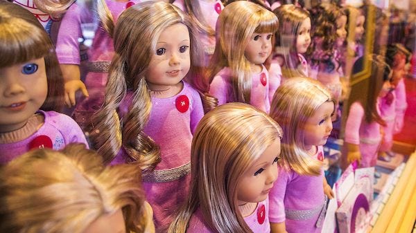 American Girl Dolls lined up