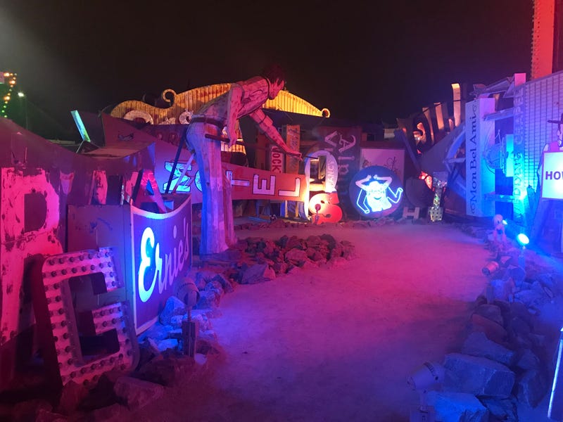The Neon Museum in downtown Las Vegas at night.