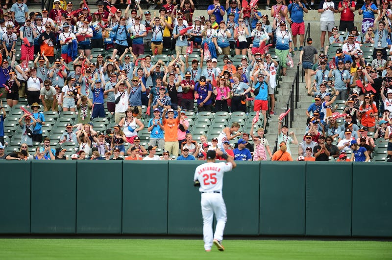 Anthony Santander greets his UK fans at an O's game on August 4th, 2019