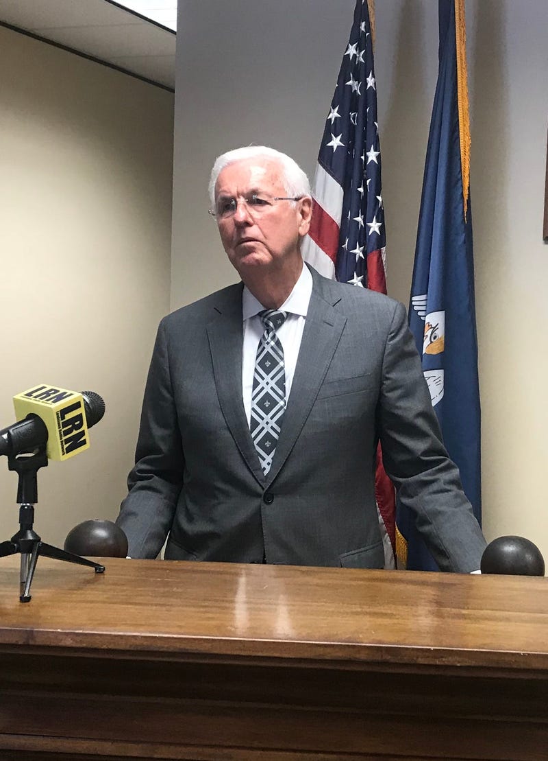 Insurance Commissioner Jim Donelon, R-Metairie, speaks to reporters after qualifying for re-election. Jim Donelon