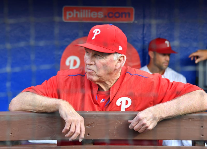 Charlie Manuel in the dugout before game against the Chicago Cubs at Citizens Bank Park in 2019. 