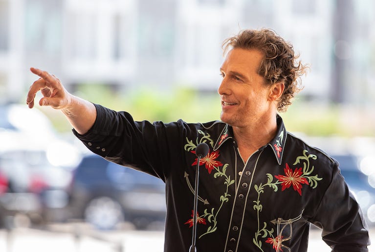 Matthew McConaughey talks to a crowd