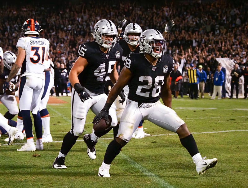 Josh Jacobs had two touchdowns in his NFL debut. 