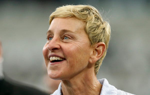 Ellen DeGeneres on the field before the game between the Green Bay Packers and the Dallas Cowboys