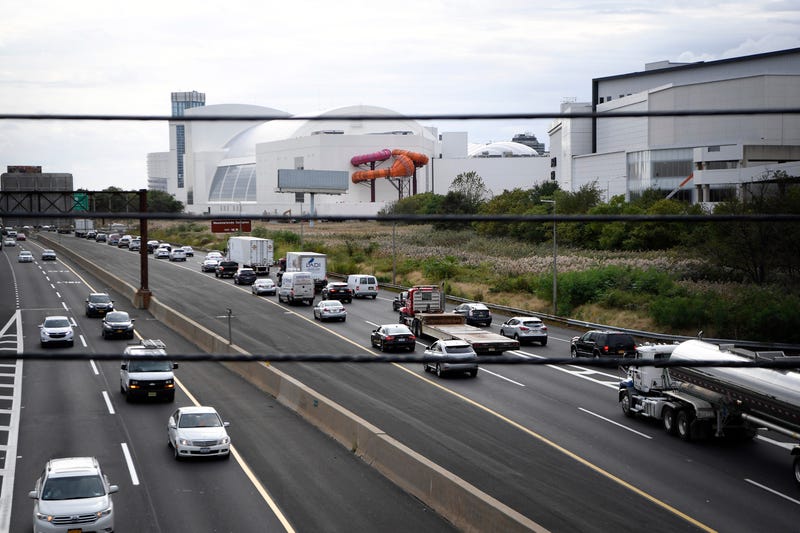 Cars drive travel on the New Jersey Turnpike alongside the American Dream mall on Monday, Oct. 7, 2019, in East Rutherford. American Dream Traffic
