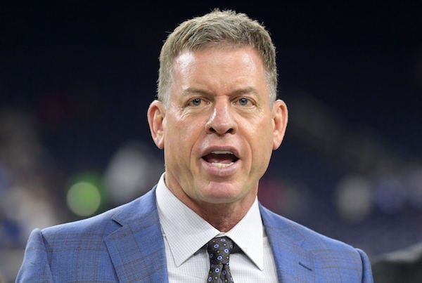  Dallas Cowboys former quarterback Troy Aikman attends the NFL game between the Houston Texans and the Indianapolis Colts at NRG Stadium