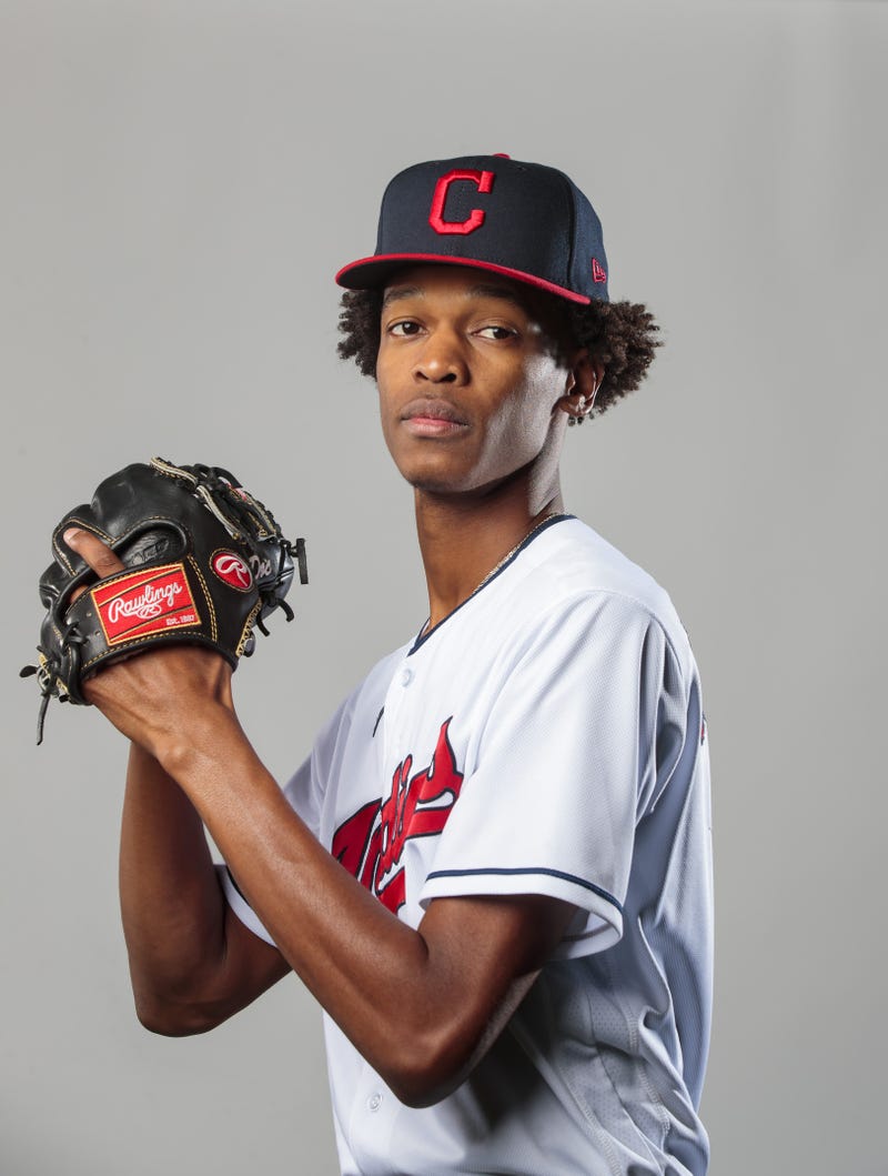 Cleveland Indians pitcher Triston McKenzie poses for a portrait during media day at the Indians training facility.