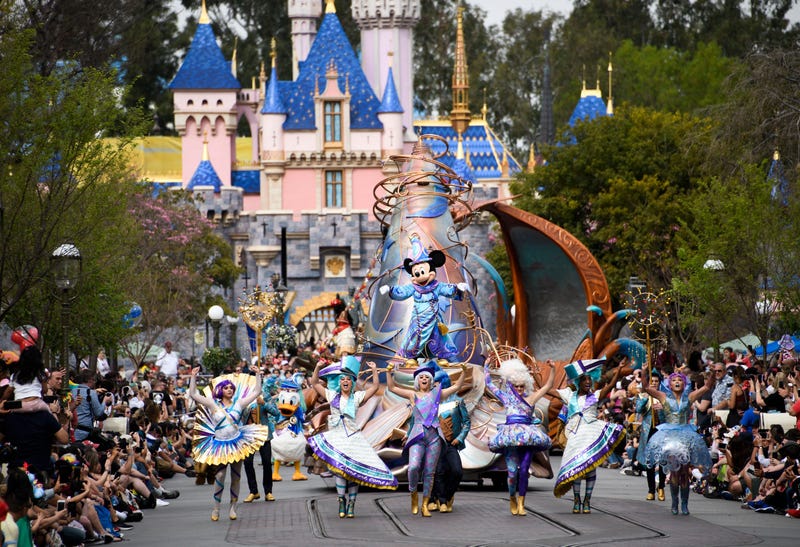 Micky Mouse leads the Disneyland Magic Happens parade down Main Street, U.S.A. The daytime parade, pictured on Feb. 27, 2020, featured nine newly designed floats two original songs and over 90 performers with more than two dozen Disney and Pixar characters.