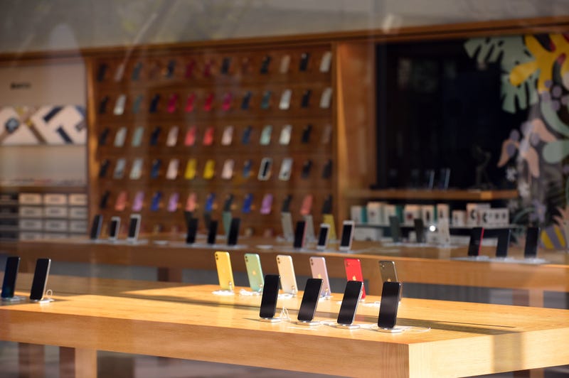 iPhones on display at Apple Store
