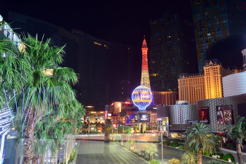 A view of the Las Vegas Strip, with Paris Las Vegas in the foreground