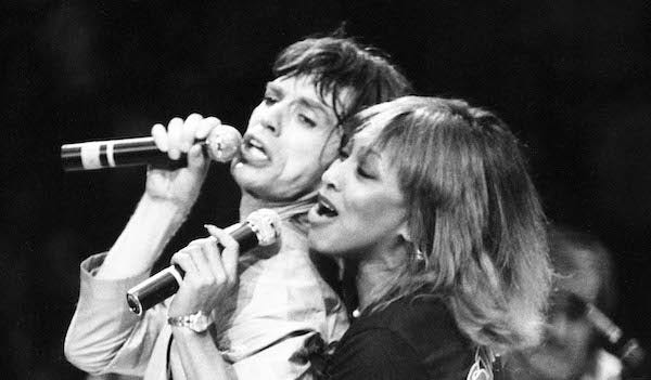 Singer Tina Turner sings a duet with Mick Jagger as part of the Rolling Stones concert at Giants Stadium in East Rutherford, N.J., on November 5, 1981