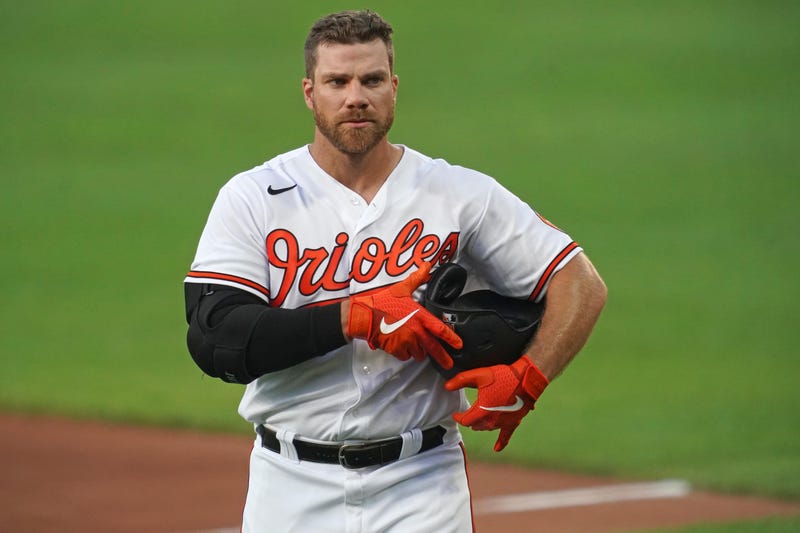 Chris Davis walks back to the dugout after an at-bat in the 2020 season.