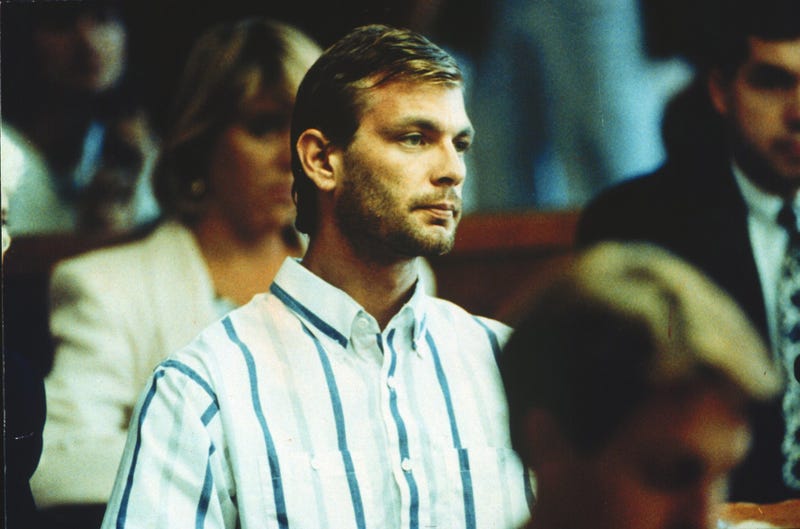 Jeffrey Dahmer makes his initial appearance in court in Milwaukee the day after he was arrested at his near west side apartment in July 1991.