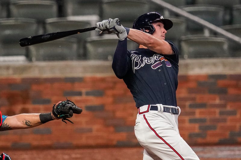 Jul 21, 2020; Cumberland, Georgia, USA; Atlanta Braves outfielder Drew Waters (81) bats against the Miami Marlins during the seventh inning at Truist Park. 