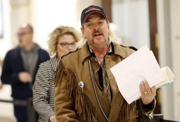 Joe Exotic files to run for governor as a Libertarian candidate at the state Capitol in Oklahoma City, Monday, April 9, 2018