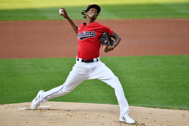 Aug 22, 2020; Cleveland, Ohio, USA; Cleveland Indians starting pitcher Triston McKenzie (26) throws a pitch during the first inning against the Detroit Tigers at Progressive Field. Mandatory Credit: Ken Blaze-USA TODAY Sports