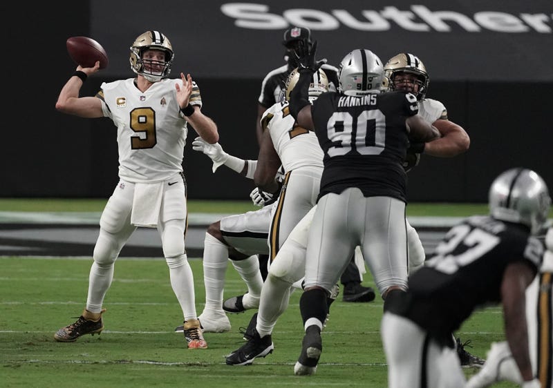 Drew Brees during the Saints loss to the Raiders