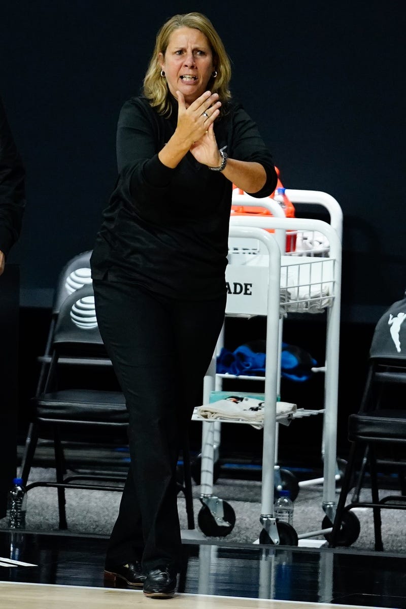 Minnesota Lynx head coach Cheryl Reeve reacts during the first half against the Seattle Storm at IMG Academy in Bradenton, Florida on September 22, 2020.