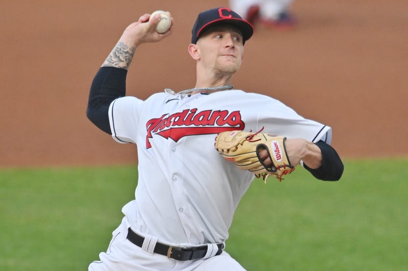 Cleveland Indians starting pitcher Zach Plesac (34) throws a pitch during the first inning against the Chicago White Sox at Progressive Field.