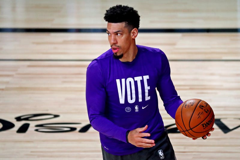 Los Angeles Lakers guard Danny Green (14) warms up before play the Miami Heat in game 4 of the 2020 NBA Finals at AdventHealth Arena.