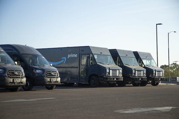 Fleet of Amazon delivery trucks