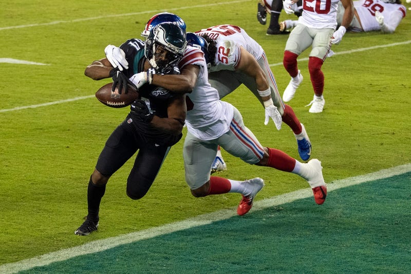 Eagles' Greg Ward (84) scores a touchdown against the Giants Thursday, Oct. 22, 2020 in Philadelphia.