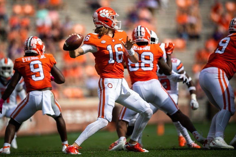 Clemson quarterback Trevor Lawrence (16) throws a pass during their game against Syracuse at Memorial Stadium.