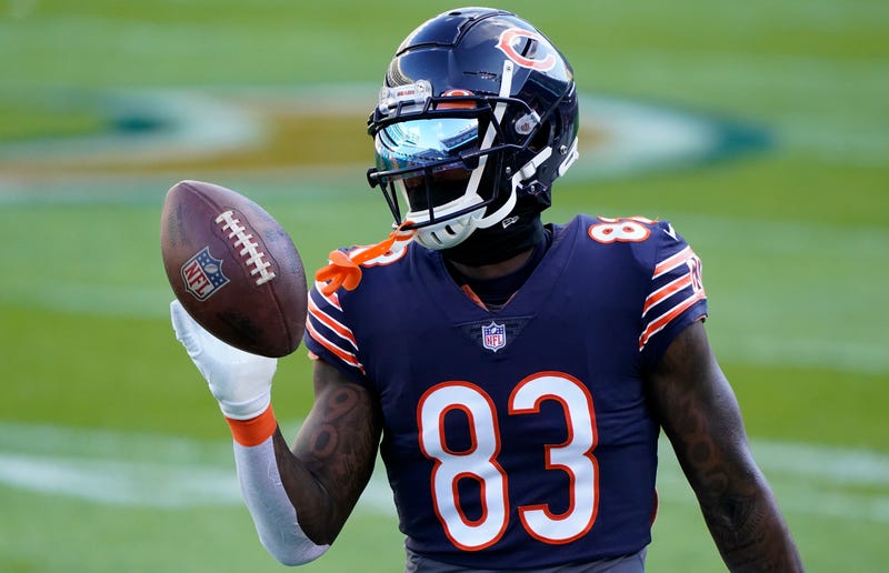 Chicago Bears wide receiver Javon Wims (83) practices before the game against the New Orleans Saints at Soldier Field.
