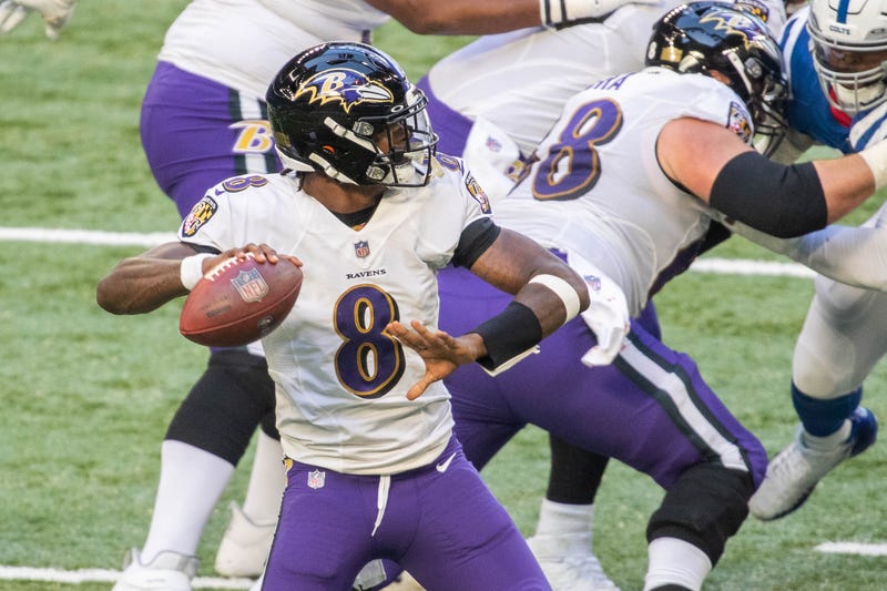 Lamar Jackson prepares to throw in last week's battle against the Colts
