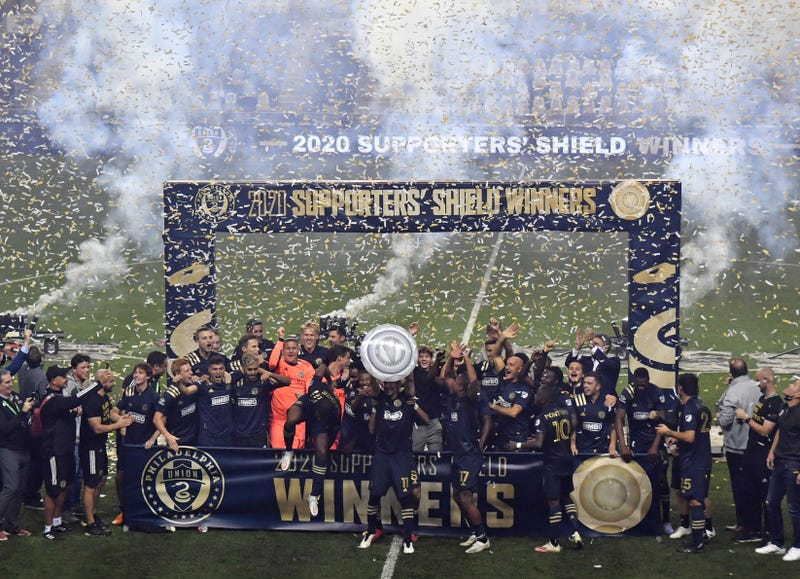 The Philadelphia Union celebrate winning the Supporters' Shield after defeating the New England Revolution at Subaru Park.