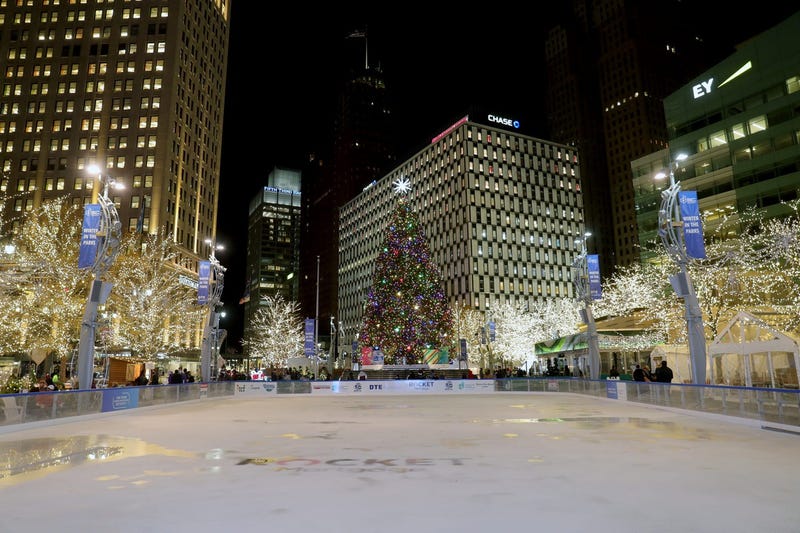 Campus Martius Park in downtown Detroit was lit up for the start of the holiday season. The ice rink was closed but people still showed up to take in the sights Friday, November 20, 2020