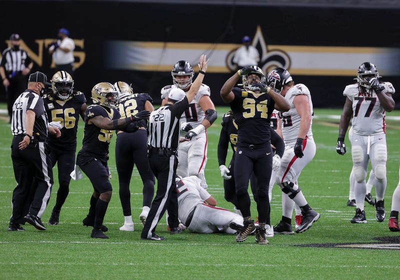 Saints defense celebrates sacking Matt Ryan
