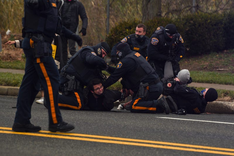 Protesters gather outside the Bergen County Jail, where three ICE detainees continued a hunger strike over jail conditions on Saturday December 12, 2020.