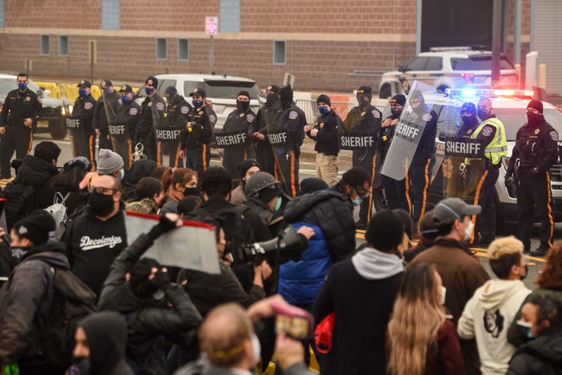 Protesters gather outside the Bergen County Jail, where three ICE detainees continued a hunger strike over jail conditions on Saturday December 12, 2020.