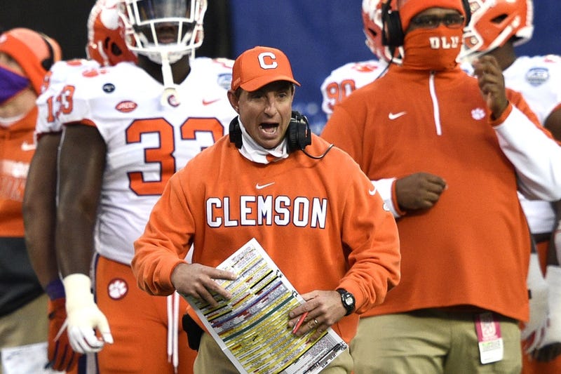 Clemson Tigers head coach Dabo Swinney reacts in the second quarter at Bank of America Stadium. 