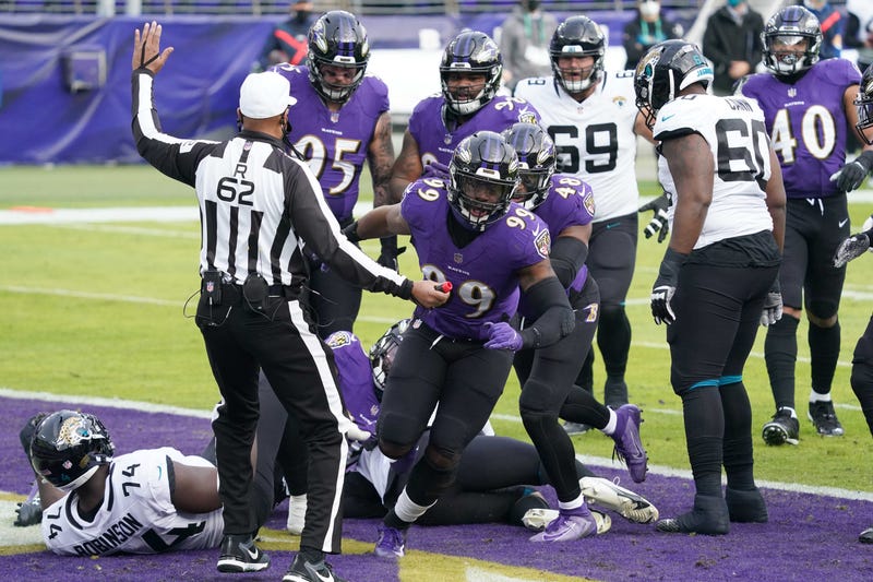 Matt Judon celebrates a safety of Jags QB Gardner Minshew