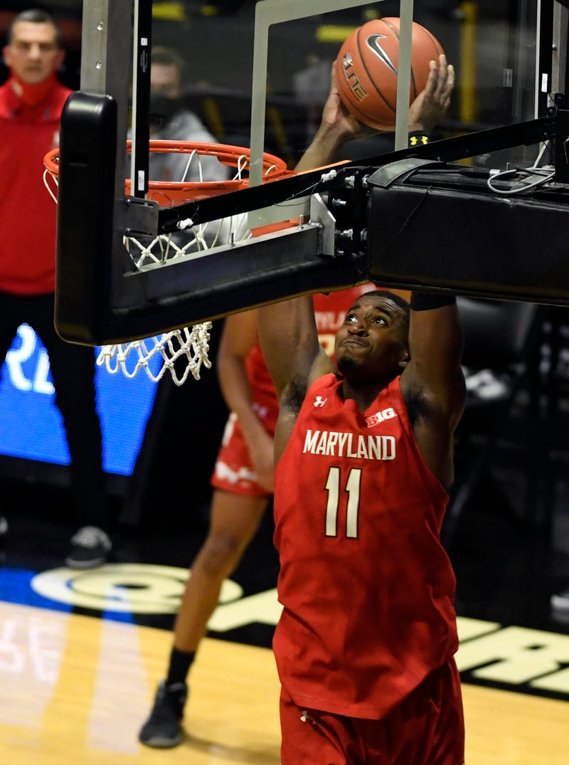 Darryl Morsell dunks during the Terps 70-64 upset win over Wisconsin.