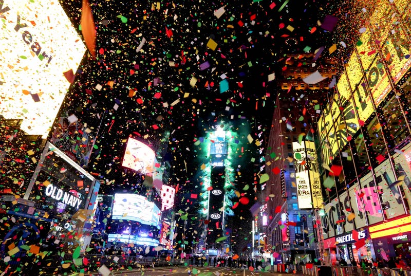 Confetti rains down in Times Square after the ball drop on Jan. 1, 2021