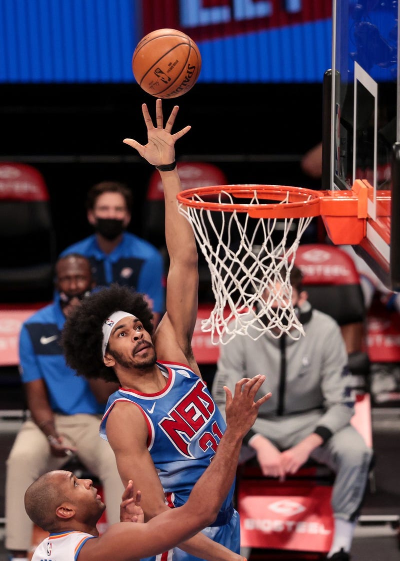 Brooklyn Nets center Jarrett Allen (31) shoots the ball over Oklahoma City Thunder center Al Horford (42) during the second half at Barclays Center.