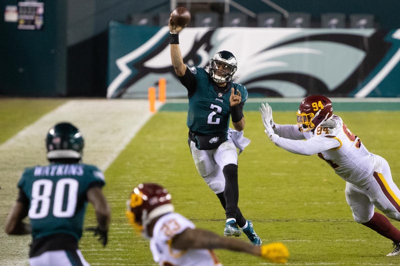 Philadelphia Eagles quarterback Jalen Hurts (2) in action against the Washington Football Team at Lincoln Financial Field.