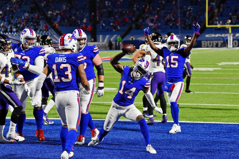 Bills WR Stefon Diggs celebrates a TD during Buffalo's 17-3 win over Baltimore.