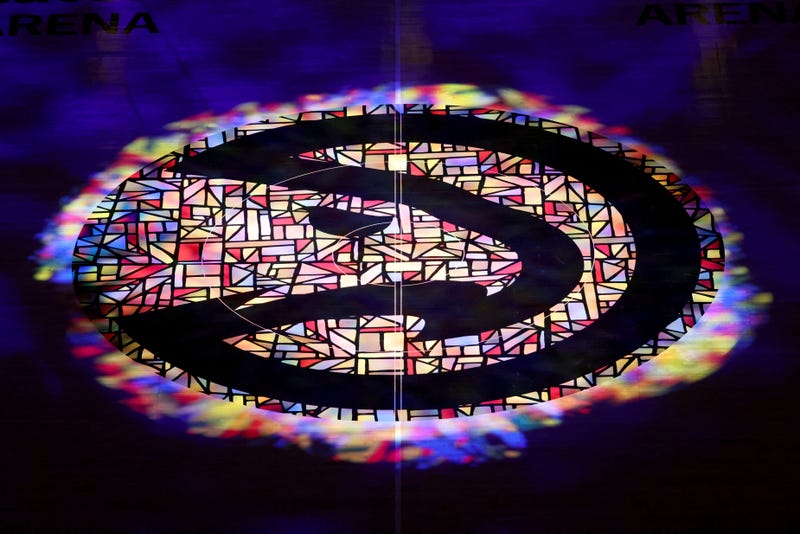 Jan 18, 2021; Atlanta, Georgia, USA; The Atlanta Hawks logo is shown before a MLK day game between the Atlanta Hawks and the Minnesota Timberwolves on Martin Luther King Day. Mandatory Credit: Jason Getz-USA TODAY Sports