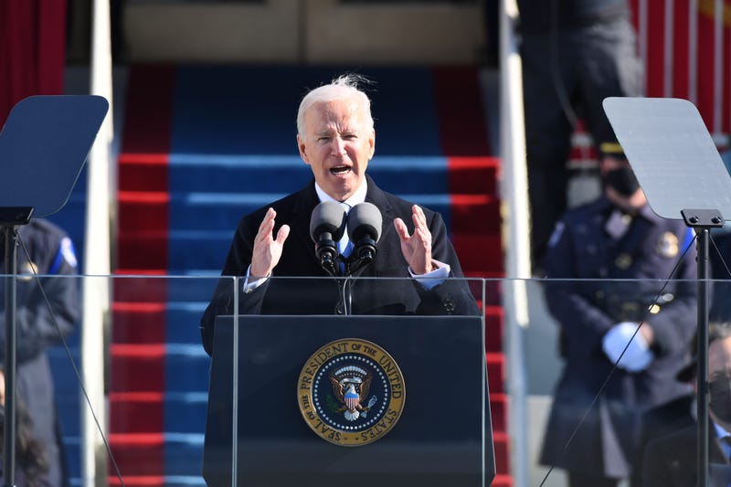 President Joe Biden addresses the nation after being sworn in during the 2021 Presidential Inauguration of President Joe Biden and Vice President Kamala Harris at the U.S. Capitol.